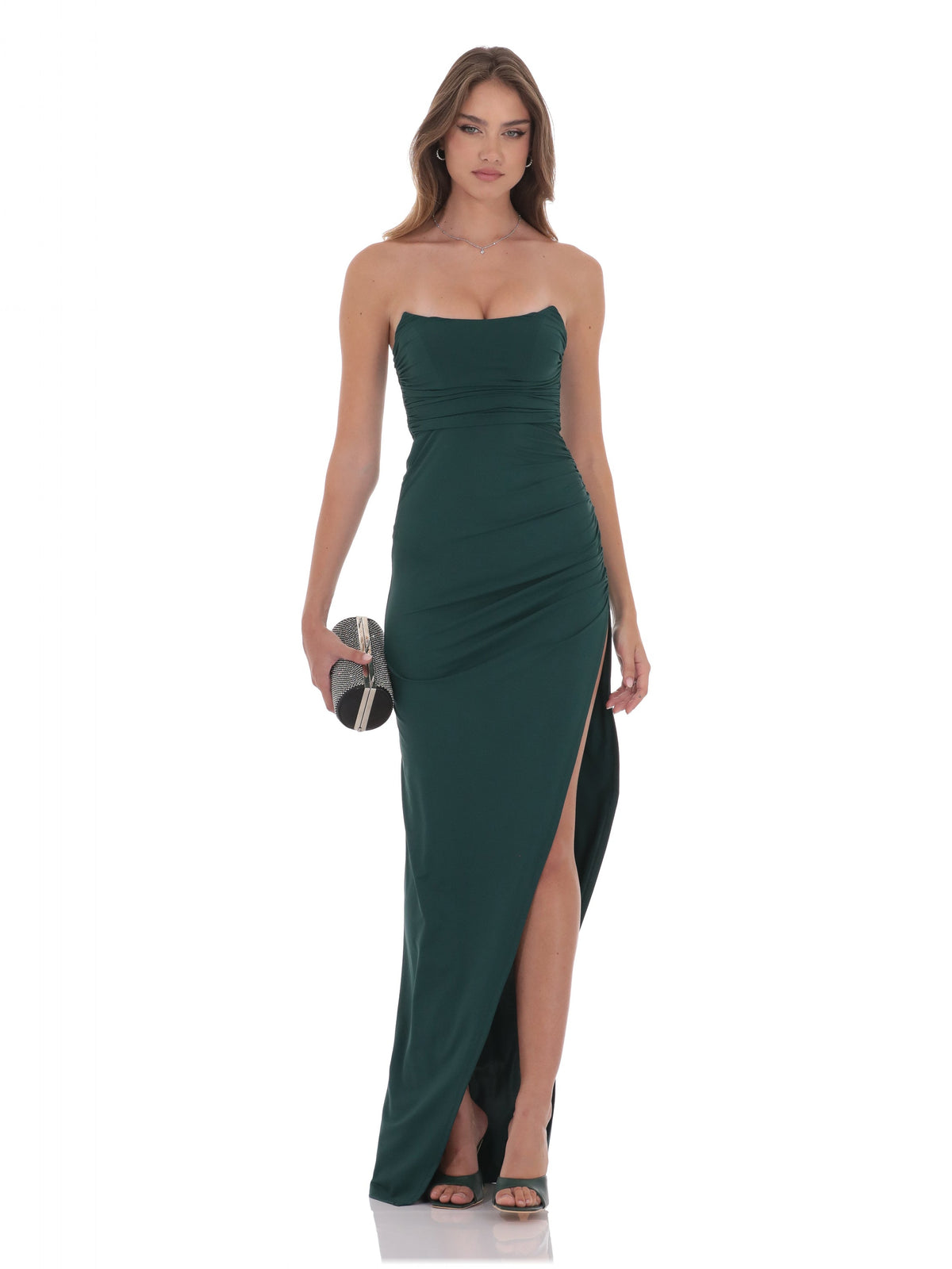 Corset Strapless A-Line Maxi Structured Woven Fabric Bridesmaid Dress for Wedding Ceremony