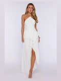 Peach A-Line Maxi Structured Woven Fabric Formal Dress for Resort Dinner