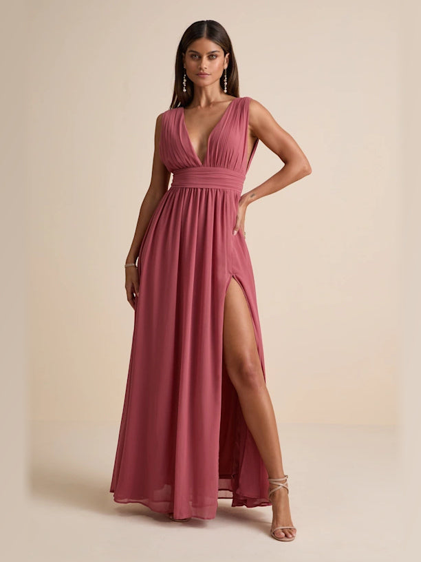 Desert Rose A-Line Maxi Structured Woven Fabric Formal Dress for Birthday Party