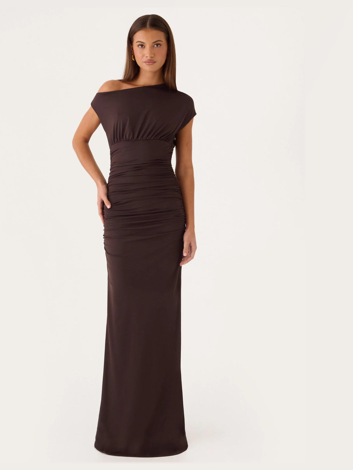 Chocolate A-Line Maxi Structured Woven Fabric Formal Dress for Formal Luncheon