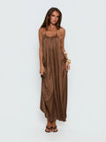 Chocolate A-Line Maxi Structured Woven Fabric Formal Dress for Benefit Dinner