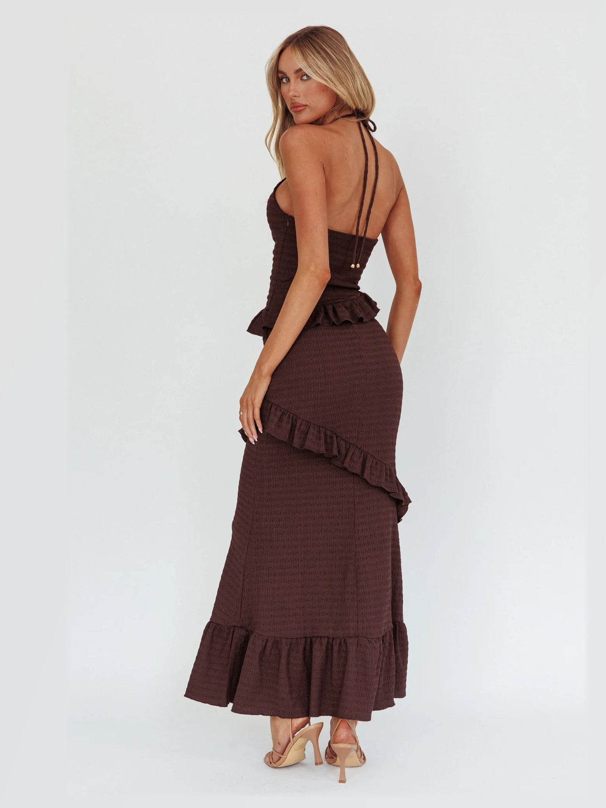 Chocolate A-Line Maxi Structured Woven Fabric Formal Dress for Rehearsal Dinner