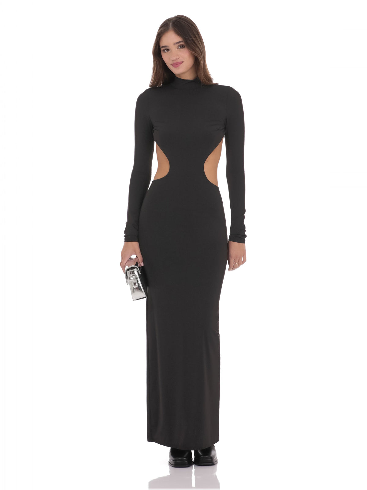 Cut-Out A-Line Maxi Structured Woven Fabric Bridesmaid Dress for Wedding Ceremony