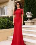 Jewel Neck Lace Short Sleeve Mermaid Mother of the Bride Dress