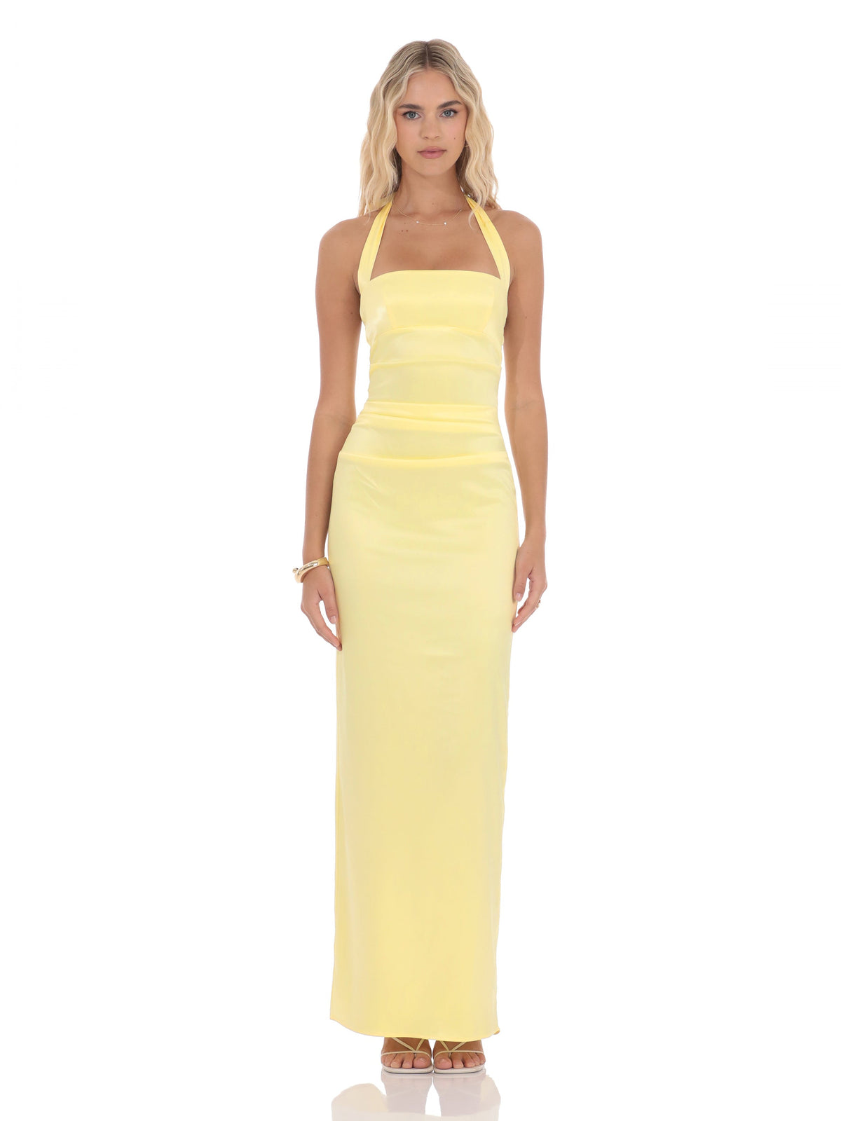 Halter Neck A-Line Maxi Satin Bridesmaid Dress for Wedding Reception