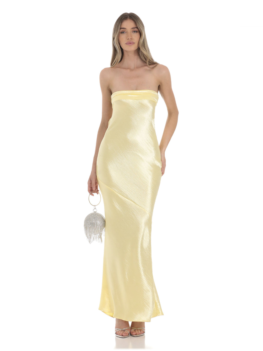 Strapless A-Line Maxi Satin Bridesmaid Dress for Bridal Party