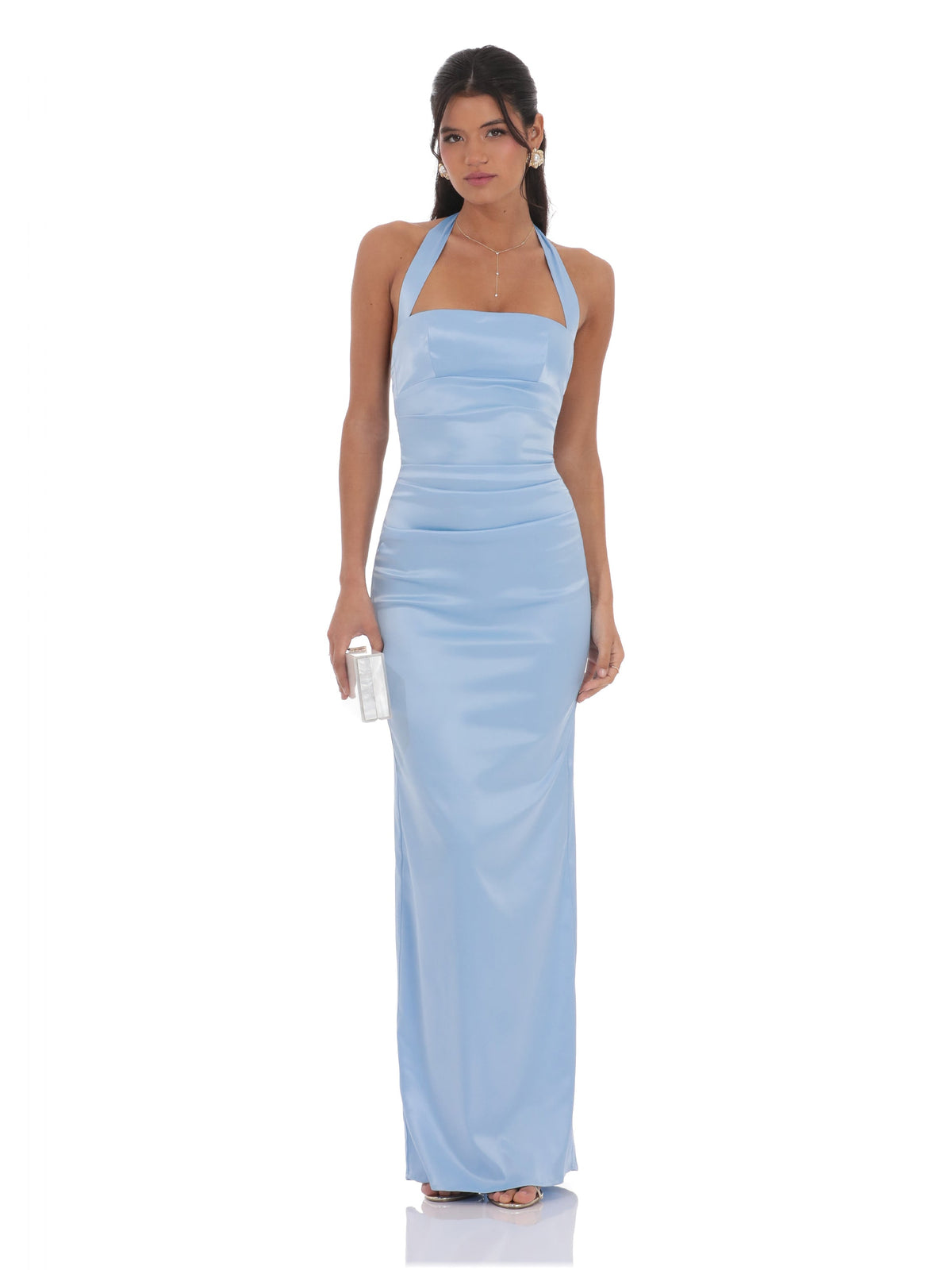 Halter Neck A-Line Maxi Satin Bridesmaid Dress for Wedding Reception