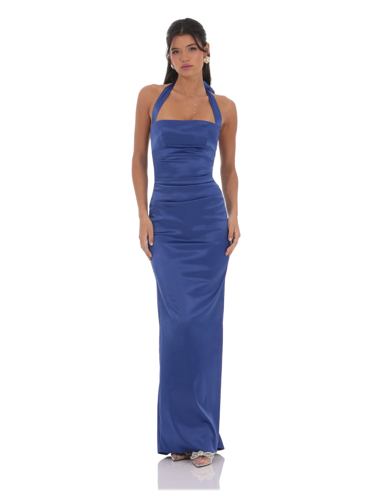 Halter Neck A-Line Maxi Satin Bridesmaid Dress for Wedding Reception