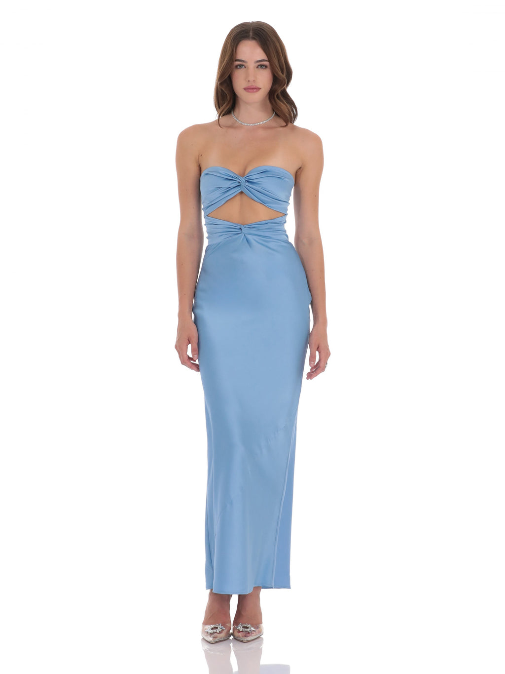 Cut-Out A-Line Maxi Satin Bridesmaid Dress for Garden Wedding