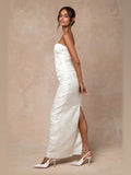 White Sweetheart A-Line Maxi Satin Formal Dress for Formal Dinner