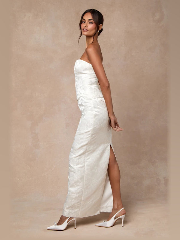 White Sweetheart A-Line Maxi Satin Formal Dress for Formal Dinner