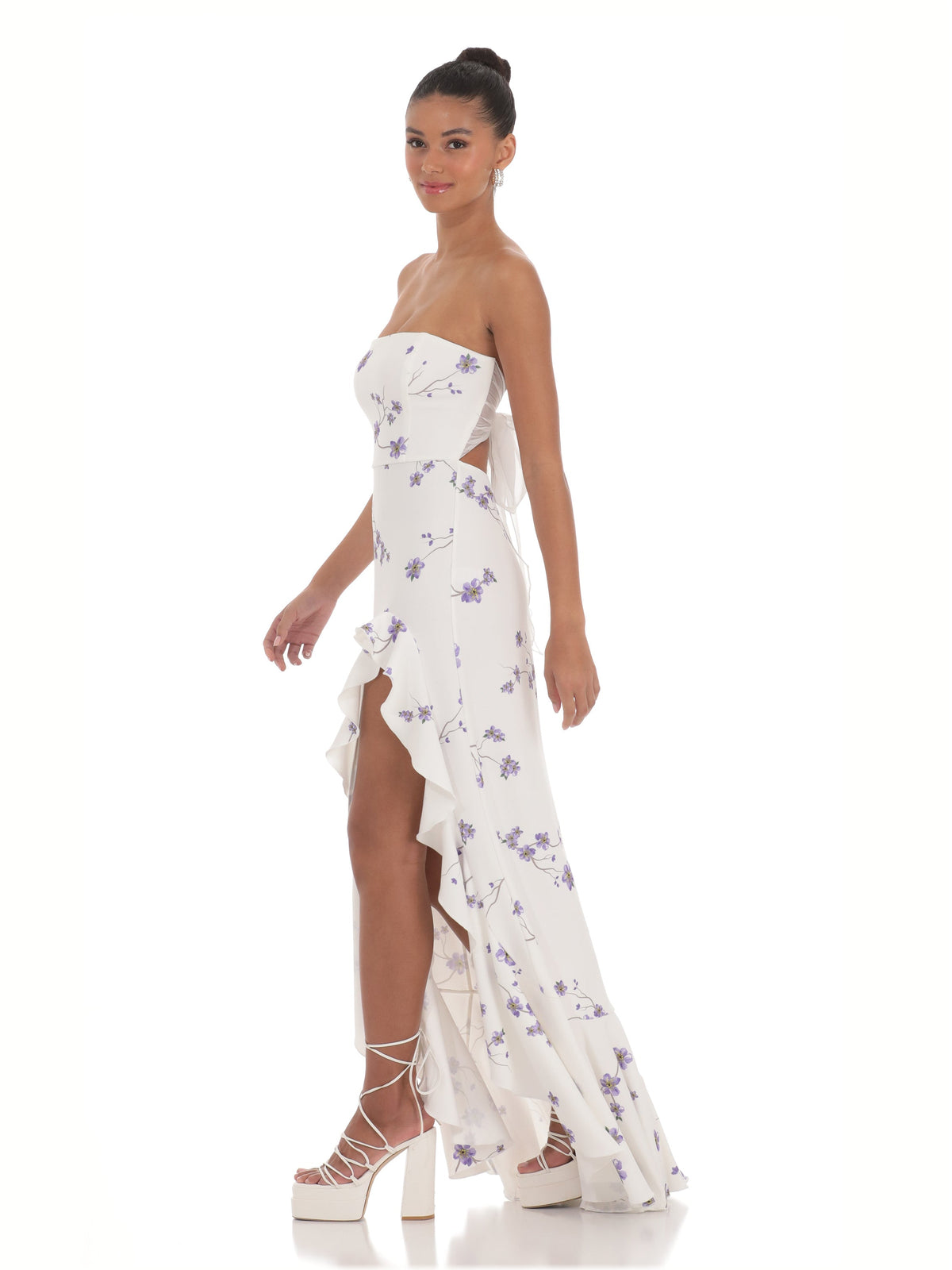 Corset Bow Strapless A-Line Maxi Satin Bridesmaid Dress for Destination Wedding