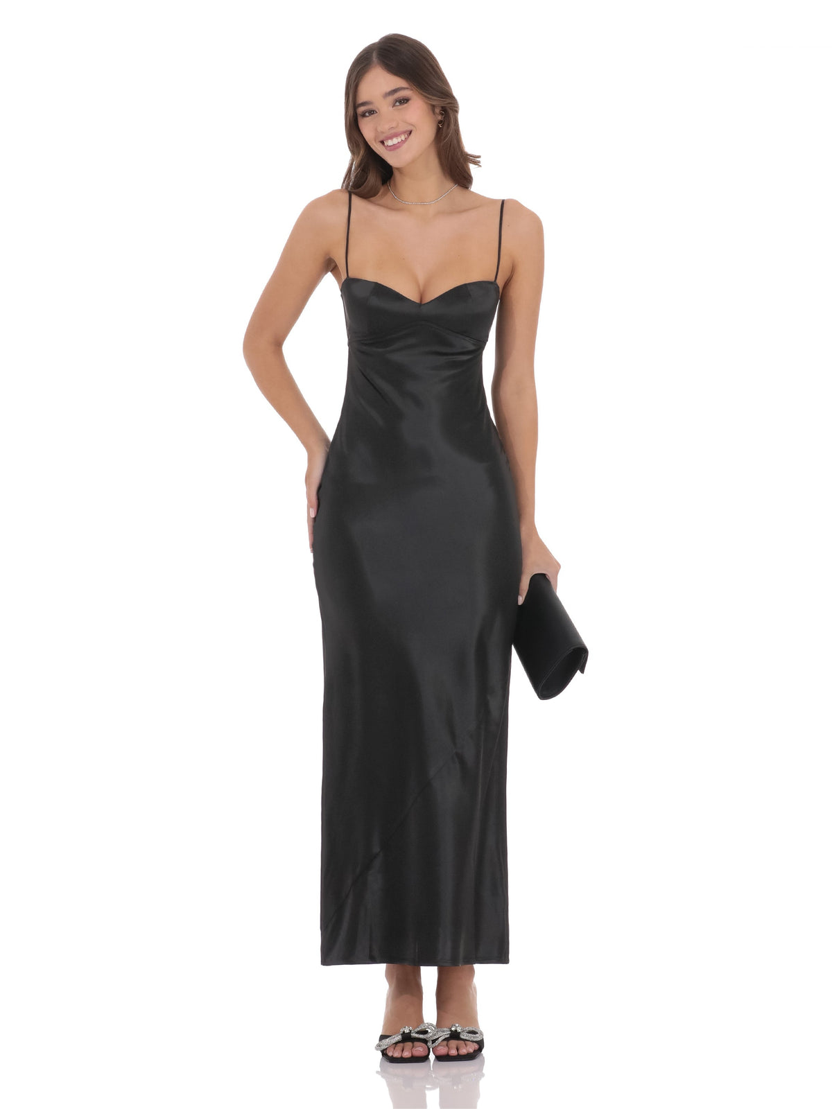 A-Line Maxi Satin Bridesmaid Dress for Destination Wedding