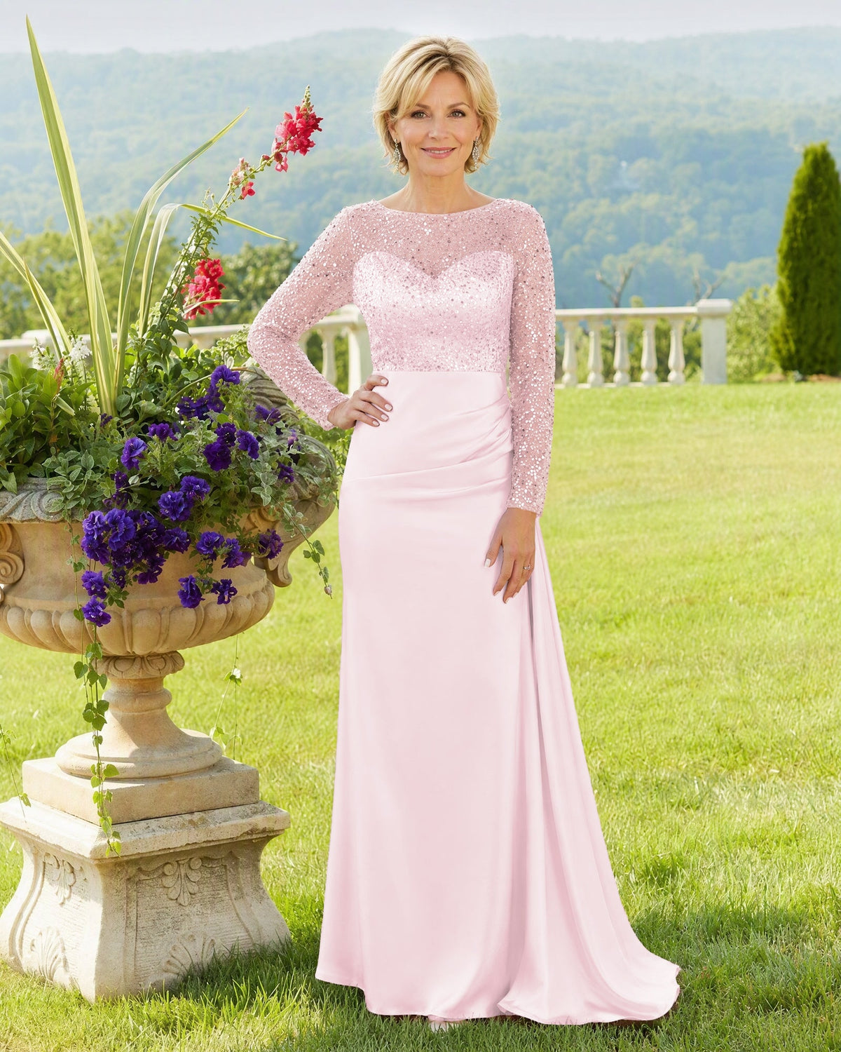 Illusion Lace Long Sleeve Mermaid Mother of the Bride Dress