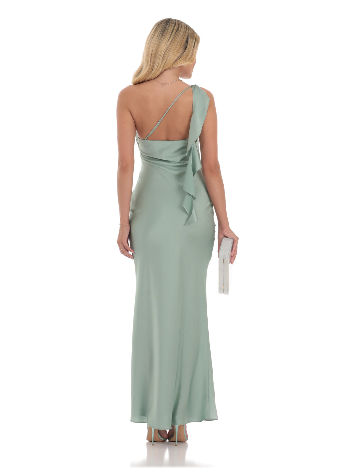 One Shoulder A-Line Maxi Satin Bridesmaid Dress for Estate Wedding