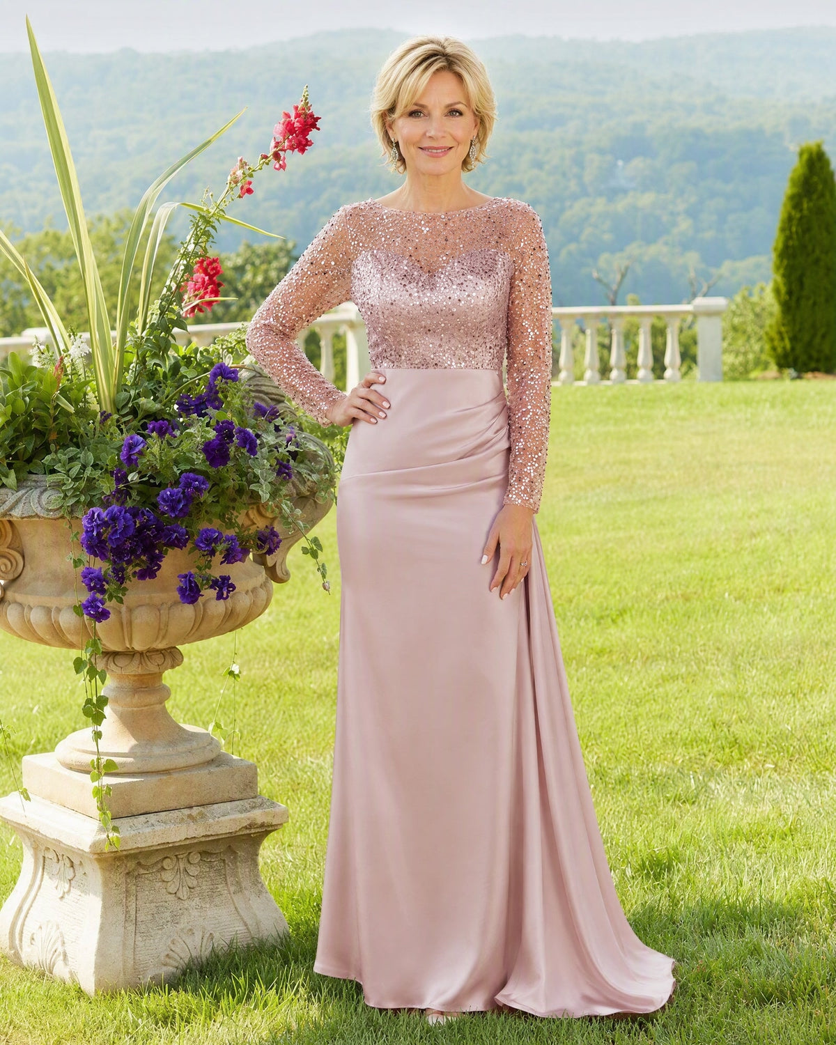 Illusion Lace Long Sleeve Mermaid Mother of the Bride Dress