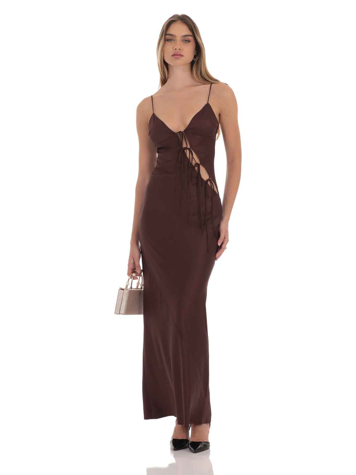 Cut-Out A-Line Maxi Satin Bridesmaid Dress for Bridal Party