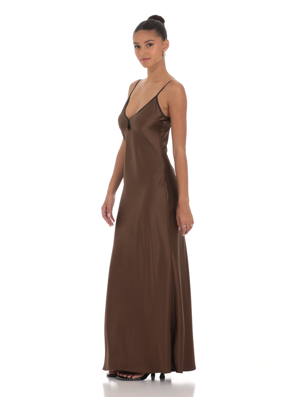 A-Line Maxi Satin Bridesmaid Dress for Garden Wedding