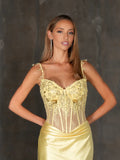 Lemon Corset Beaded Sweetheart Mermaid Floor-Length Satin Prom Dress for Hotel Gala