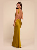 Chartreuse Backless A-Line Maxi Satin Formal Dress for Banquet