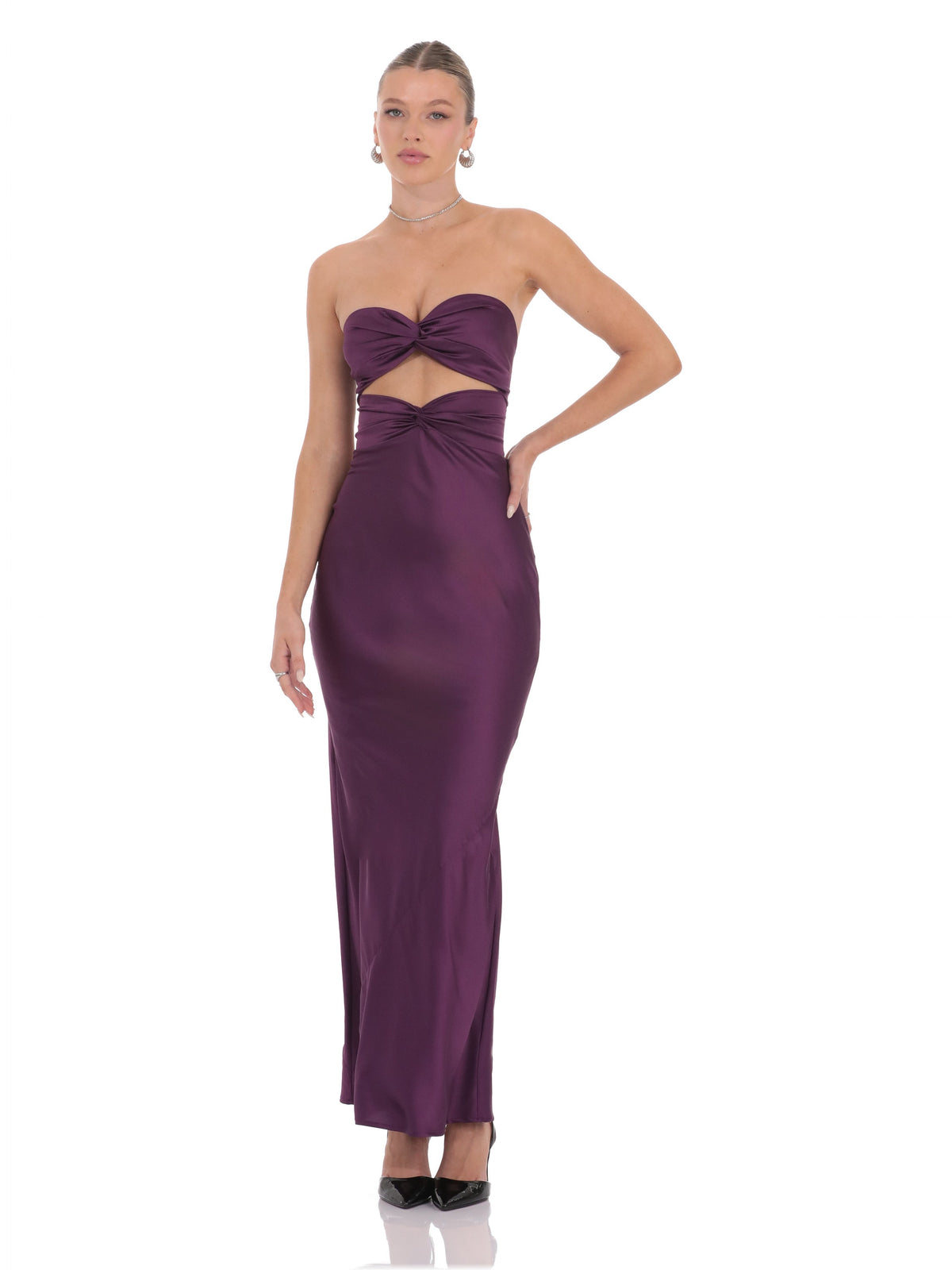 Cut-Out A-Line Maxi Satin Bridesmaid Dress for Garden Wedding
