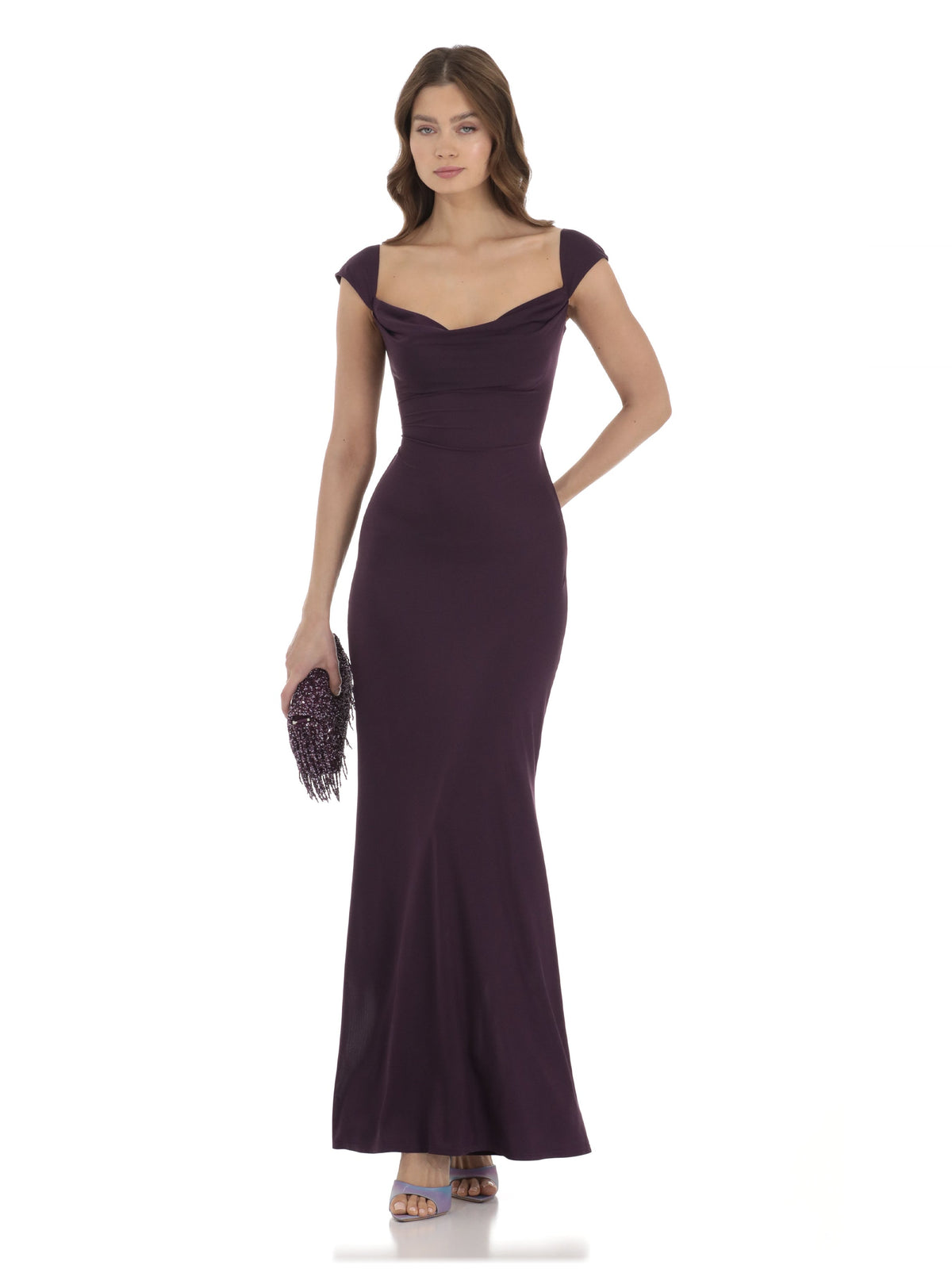 Cowl Neck A-Line Maxi Satin Bridesmaid Dress for Estate Wedding