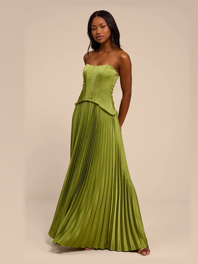 Lime Green Sweetheart A-Line Maxi Satin Formal Dress for Gala Dinner
