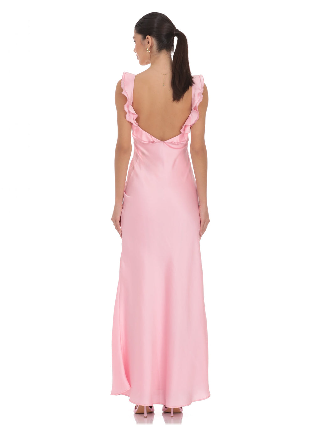 Ruffled A-Line Maxi Satin Bridesmaid Dress for Wedding Ceremony