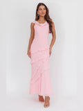 Pink Cowl Neck A-Line Maxi Satin Formal Dress for Museum Gala