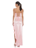 Ruffled A-Line Maxi Satin Bridesmaid Dress for Formal Wedding