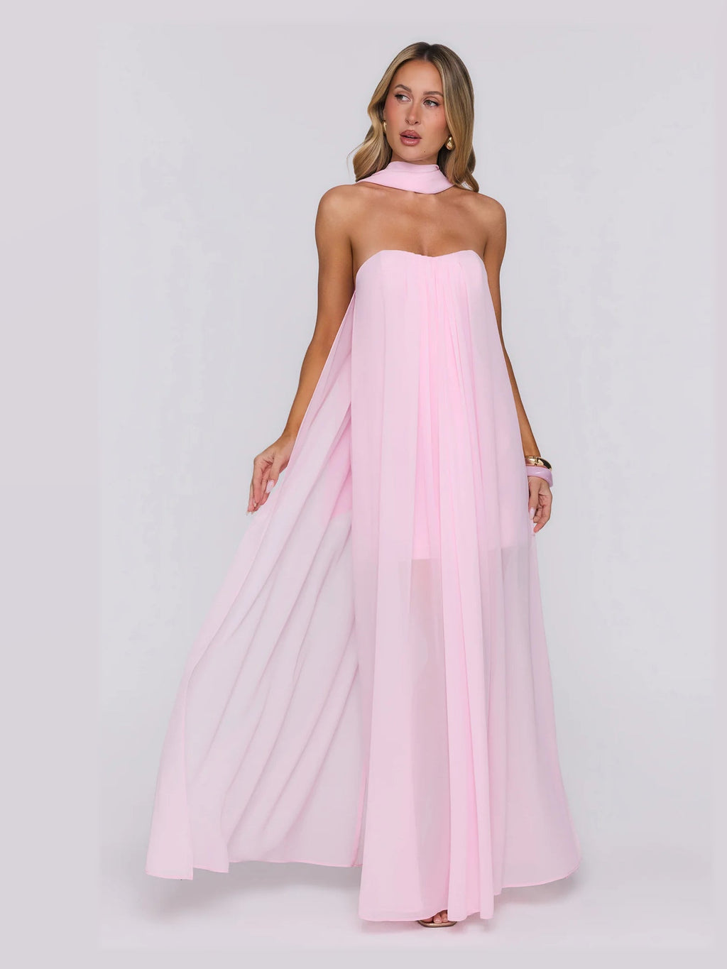 Pink Strapless A-Line Maxi Satin Formal Dress for Black Tie Event