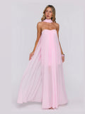 Pink Strapless A-Line Maxi Satin Formal Dress for Black Tie Event