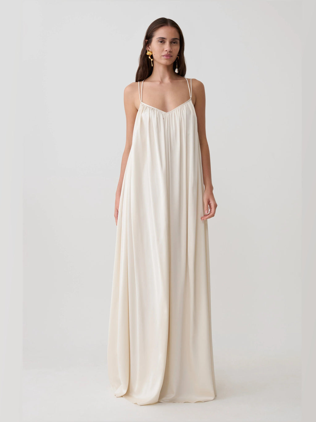 Buttercream A-Line Maxi Satin Formal Dress for Hotel Gala