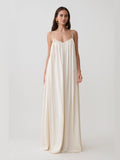 Buttercream A-Line Maxi Satin Formal Dress for Hotel Gala