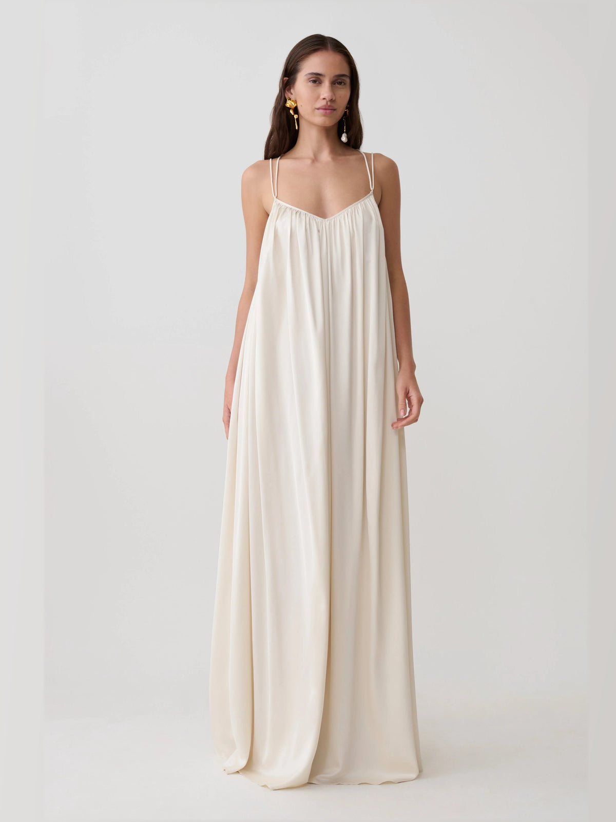 Buttercream A-Line Maxi Satin Formal Dress for Hotel Gala