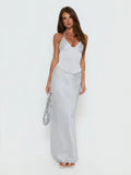 Silver Corset A-Line Maxi Satin Formal Dress for Ceremony Dinner