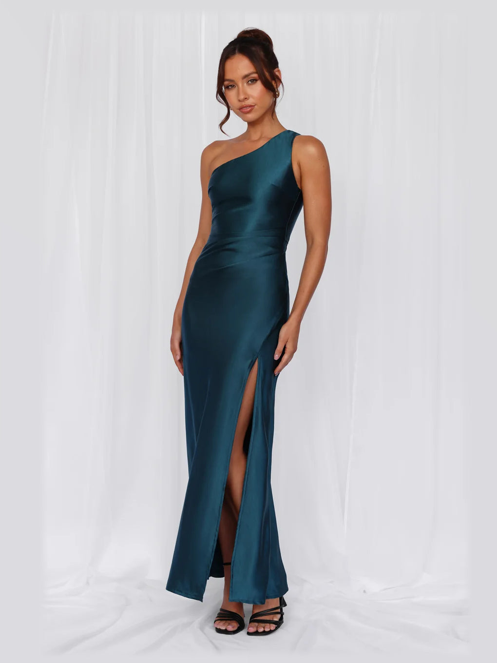 Pearl One Shoulder A-Line Maxi Satin Formal Dress for Estate Wedding