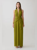 Green Halter Neck A-Line Maxi Satin Formal Dress for City Wedding