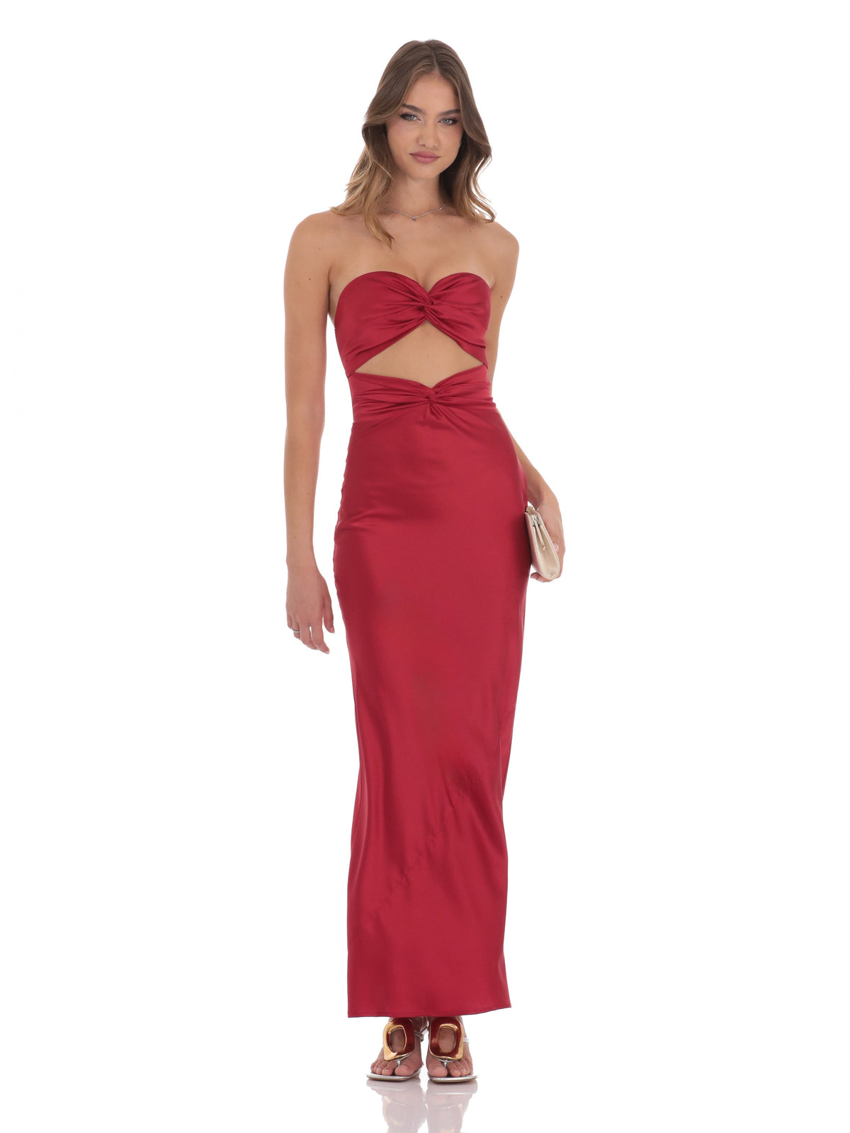 Cut-Out A-Line Maxi Satin Bridesmaid Dress for Garden Wedding
