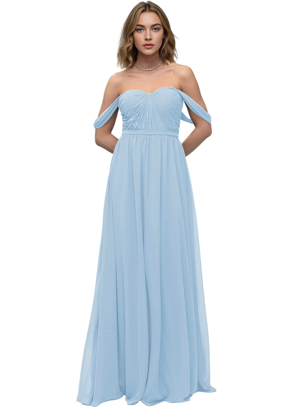Off Shoulder Sweetheart Chiffon Bridesmaid Dress with Ruched Bodice