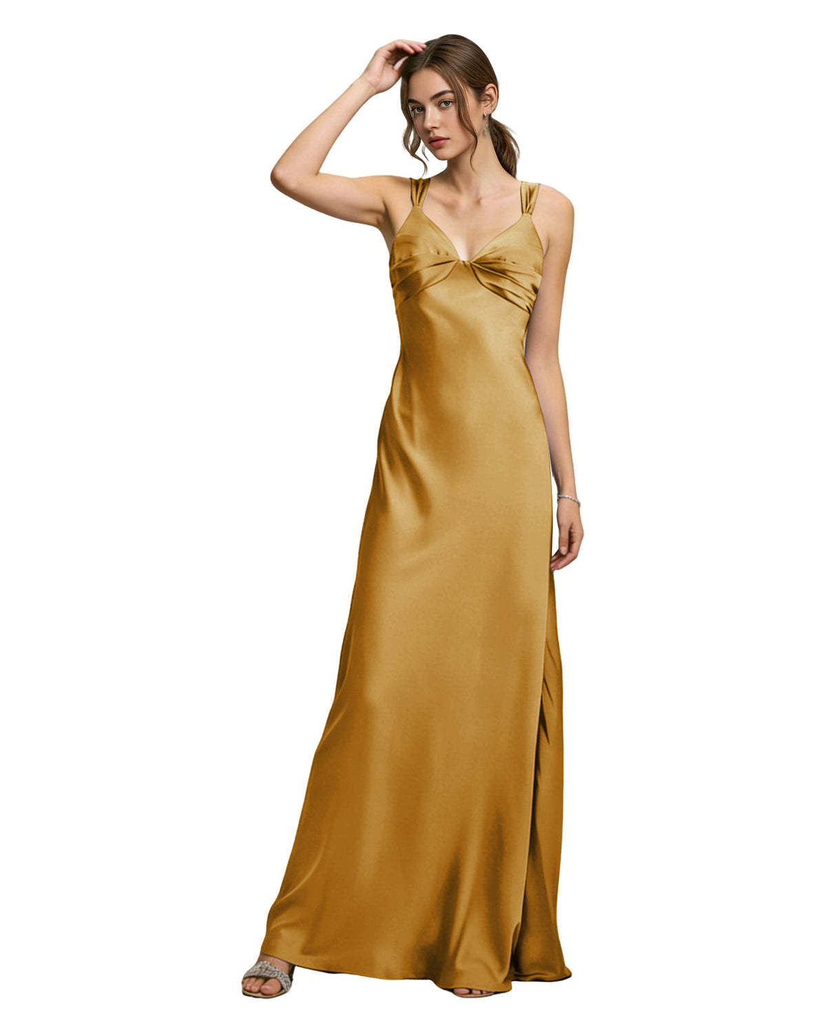 Satin Cowl Neck Bridesmaid Dress with Spaghetti Straps and Bias Cut